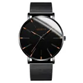 Minimalist Geneva business watch for men featuring a black mesh strap and rose gold markers - Standard Size / Rose Gold Hands Black Case Black Mesh Band