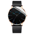 Elegant men's business watch with black mesh strap and blue markers on black dial - Standard Size / Blue Hands Rose Gold Case Black Mesh Band