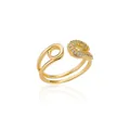 Elegant gold-plated open adjustable ring with multi-layer knot and sparkling zircons - Cross-over Rhinestone Knot Style (JZ4387G)