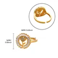 Bague fleur tulipe dorée ajustable avec pierres en zircone, diamètre total 14 mm - Style Fleur de Tulipe (JZ7453G) / 14mmx16mm