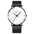 Minimalist Geneva men's business fashion watch with white dial and black mesh steel strap - Standard Size / White Dial Black Case Black Mesh Band
