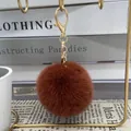 Elegant 8cm brown faux rabbit fur ball keychain charm for handbags and car keys - 10# Caramel / 8cm + Gold Ring Keychain