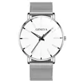 Minimalist silver mesh strap men's fashion business watch with a clean white dial face - Standard Size / White Dial Silver Case Silver Mesh Band