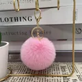 Elegant pink 8cm faux rabbit fur pom pom keychain with gold hardware on display stand - 19# Dark Pink / 8cm + Elastic Band Version (key Ring Not Included)