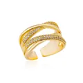 Bague luxueuse multicouche plaquée or avec pavé de zircons et motif de nœud torsadé - Style de Nœud Torsadé Géométrique (JZ4397G)