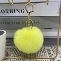 High quality 8cm yellow faux rabbit fur pom-pom keychain with gold-tone metal clasp - 2# Yellow / 8cm + Elastic Band Version (key Ring Not Included)