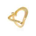 Bague coeur plaquée or élégante avec zircons pavés étincelants et anneau ouvert réglable - Style de Cœur Creux avec Strass Complets (JZ4407G)