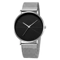 Silver mesh band men's watch with minimalist black face and sleek silver hands - Standard Size / Geometric Pattern Dial Silver Case Silver Mesh Strap
