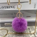 8cm purple faux rabbit fur pom pom keychain pendant for bags and luggage accessory - Deep Purple / 8cm + Elastic Band Version (key Ring Not Included)