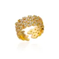 Anello aperto di lusso a nodi geometrici multistrato con zirconi pavé in finitura oro - Stile Nodo Geometrico Multistrato Pavé Completo (G124426)