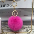 Vibrant fuchsia 8cm faux rabbit fur ball keychain accessory with gold lobster clasp - 1# Rose Red / 8cm + Elastic Band Version (key Ring Not Included)