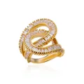 Bague nœud multicouche dorée élégante avec zircons taille baguette pour femme - Style Multicouche Enveloppé en Croisé (JZ4445G)