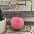 8cm soft pink faux rabbit fur pom pom keychain with gold lobster clasp - 25# Watermelon Red / 8cm + Elastic Band Version (key Ring Not Included)
