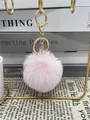 Soft 8cm pink faux rabbit fur pom pom keychain plush ball bag charm with gold ring. - 14# Pink / 8cm + Elastic Band Version (key Ring Not Included)
