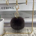 Dark brown 8cm faux rabbit fur ball keychain with gold-plated metal lobster clasp - Coffee / 8cm + Elastic Band Version (key Ring Not Included)