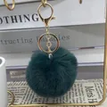 Premium dark green 8cm faux rabbit fur pom pom keychain with gold lobster clasp - 37# Dark Green / 8cm + Elastic Band Version (key Ring Not Included)