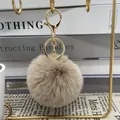 Soft 8cm khaki faux rabbit fur ball keychain pendant with gold clasp for handbags. - 34# Khaki / 8cm + Elastic Band Version (key Ring Not Included)