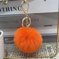 Vibrant orange 8cm faux rabbit fur pom-pom keychain featuring a gold lobster clasp - 31# Orange Red / 8cm + Elastic Band Version (key Ring Not Included)