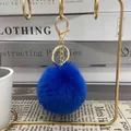 8cm bright blue faux rabbit fur pom pom keychain with premium gold metal hardware - 7# Royal Blue / 8cm + Elastic Band Version (key Ring Not Included)