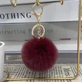 Elegant burgundy 8cm faux fur pom-pom keychain accessory with high-quality gold metal clasp - 33# Wine Red / 8cm + Elastic Band Version (key Ring Not Included)