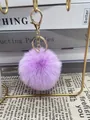 8cm lavender faux Rex rabbit fur ball keychain with elegant gold hardware for handbags - 3# Light Purple / 8cm + Elastic Band Version (key Ring Not Included)