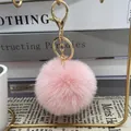 Fluffy 8cm pink faux rabbit fur ball keychain with gold-toned metal clasp for bags and keys - 30# Korean Pink / 8cm + Elastic Band Version (key Ring Not Included)