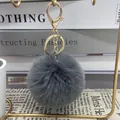 Soft grey 8cm faux rex rabbit fur pom-pom keychain with shiny gold lobster clasp - 35# Dark Gray / 8cm + Elastic Band Version (key Ring Not Included)