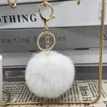 Soft 8cm white faux rabbit fur pom pom keychain with elegant gold plated metal hardware - 23# Natural White / 8cm + Elastic Band Version (key Ring Not Included)