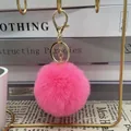 Vibrant hot pink faux fur pom pom keychain accessory with gold lobster clasp for bags - 16# Bright Red / 8cm + Elastic Band Version (key Ring Not Included)