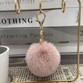 8cm soft pink faux rabbit fur pom-pom keychain with gold-tone lobster clasp pendant - 22# Light Bean Paste / 8cm + Elastic Band Version (key Ring Not Included)