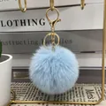 8cm light blue faux rabbit fur pom pom keychain with gold clasp for bags - 20# Sky Blue / 8cm + Elastic Band Version (key Ring Not Included)