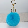 8cm bright blue faux rabbit fur pom-pom keychain accessory with golden metal hardware - Bright Vivid Blue / 8cm + Elastic Band Version (key Ring Not Included)