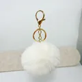 Soft white 8cm faux rex rabbit fur pom-pom keychain with elegant gold lobster clasp - Off-white / 8cm + Elastic Band Version (key Ring Not Included)