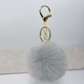 Fluffy 8cm grey faux rabbit fur pom pom keychain with elegant gold metal clasp. - Light Gray / 8cm + Elastic Band Version (key Ring Not Included)