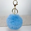 Pluffy blue 8cm faux rabbit fur ball keychain with elegant golden metal lobster clasp - New Sky Blue / 8cm + Elastic Band Version (key Ring Not Included)