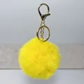 Bright yellow 8cm faux rex rabbit fur pom pom keychain with gold lobster clasp. - Bright Yellow / 8cm + Elastic Band Version (key Ring Not Included)