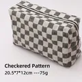 Stylish black and white checkerboard pattern denim cosmetic bag for travel storage - Soft Denim Checkerboard Pattern / 20.5*7*12cm