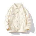 Premium men's loose fit denim jacket in off-white, stylish outerwear for spring - M / White