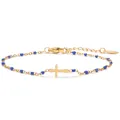 Elegante bracciale a croce dorata con perline blu, catena regolabile da donna - Placcato Oro Blu