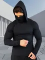 Men's black quick-dry hooded sun protection fitness shirt with a built-in face mask - XS / Black