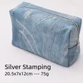 Large capacity denim cosmetic bag with silver foil stamping, travel makeup storage pouch - Soft Denim Silver Stamping / 20.5*7*12cm