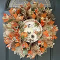 Autumn Thanksgiving wreath with pumpkins, sunflowers, mesh and plaid ribbons for door decor - Sunflower & Pumpkin (Style 12) / 45cm (Without Light)