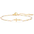 Elegante bracciale a croce dorata con perle in smalto bianco e catena regolabile da donna - Bianco Placcato Oro