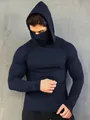 Men's quick-dry hooded fishing shirt with integrated face mask for outdoor sun protection. - XS / Navy Blue