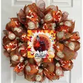Autumn Thanksgiving wreath with turkey gather sign and mesh ribbons for front door - Turkey Pattern (Style 1) / 45cm (Without Light)