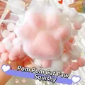 Soft pink and white cat paw squishy stress relief toy filled with decorative pom-poms - Ultra Soft Thickened High Quality / Flocked Large Cat Paw White