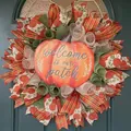 Autumn Thanksgiving wreath with mesh ribbons and pumpkin patch welcome sign - Welcome to Our Patch (Style 5) / 45cm (Without Light)