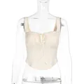 Elegant cream lace camisole corset top featuring a front bow and slim fit design - XS / Apricot
