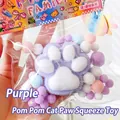 Kawaii purple cat paw slow rebound squishy toy decorated with colorful soft pom-poms - Ultra Soft Thickened High Quality / Flocked Large Cat Paw Purple