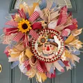 Festive autumn Thanksgiving scarecrow door wreath with colorful mesh and ribbons - Scarecrow Style (Style 7) / 45cm (Without Light)